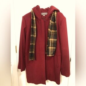 Liz Claiborne 100% wool hooded coat. Size XL . Zipper closure. 2 pockets.